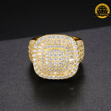 Iced-Out Moissanite Square Cluster Ring – 23MM | 15.3g | S925 Silver, Gold, Rose Gold & Silver | GRA Certified