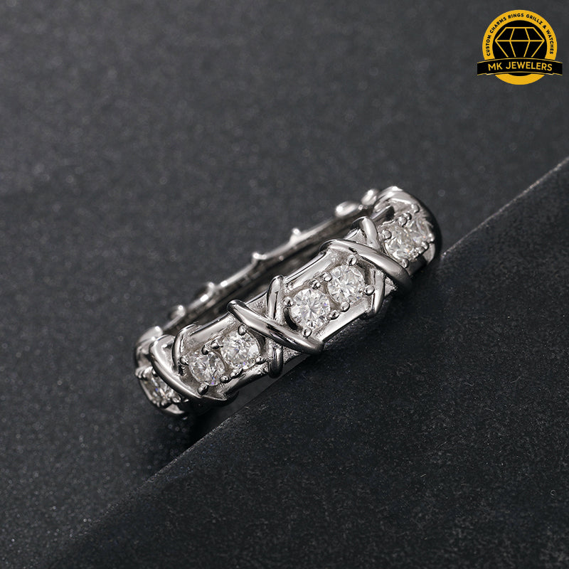 Criss-Cross Eternity Band – 8MM | 6g | S925 Silver or Gold & Rose Gold | VVS Moissanite | GRA Certified