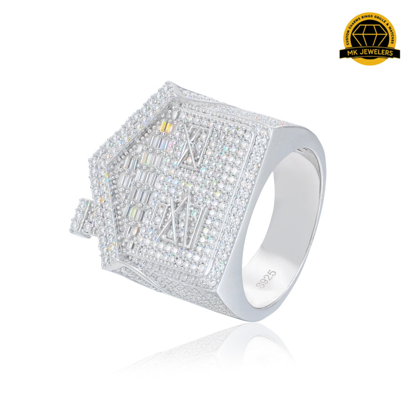 Iced-Out Roman Numeral Mansion Ring – 24MM | 18.5g | S925 Silver or Gold/Rose Gold Plated | VVS Moissanite | GRA Certified