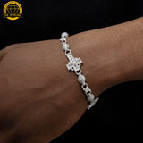 14MM Iced Cross Moissanite Bracelet – 7.5-Inch | 925 Sterling Silver or Gold Finish | GRA Certified