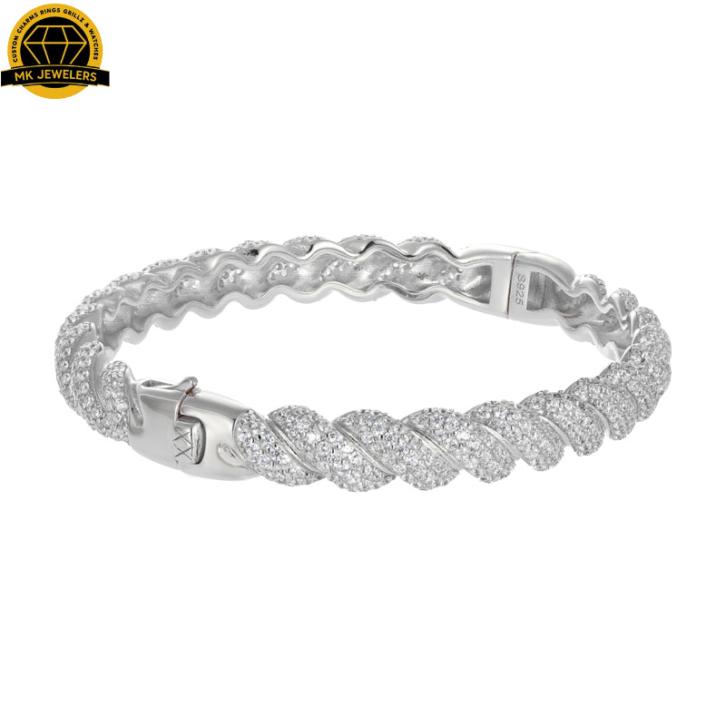 8MM Twisted Moissanite Bangle – 7-Inch | 925 Sterling Silver