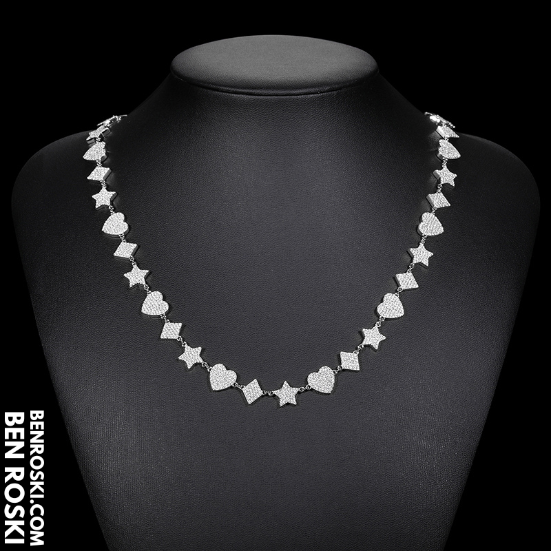 Heart, Star & Diamond Link Moissanite Necklace – 10MM | 18" | S925 Silver, Gold & Rose Gold Options | GRA Certified