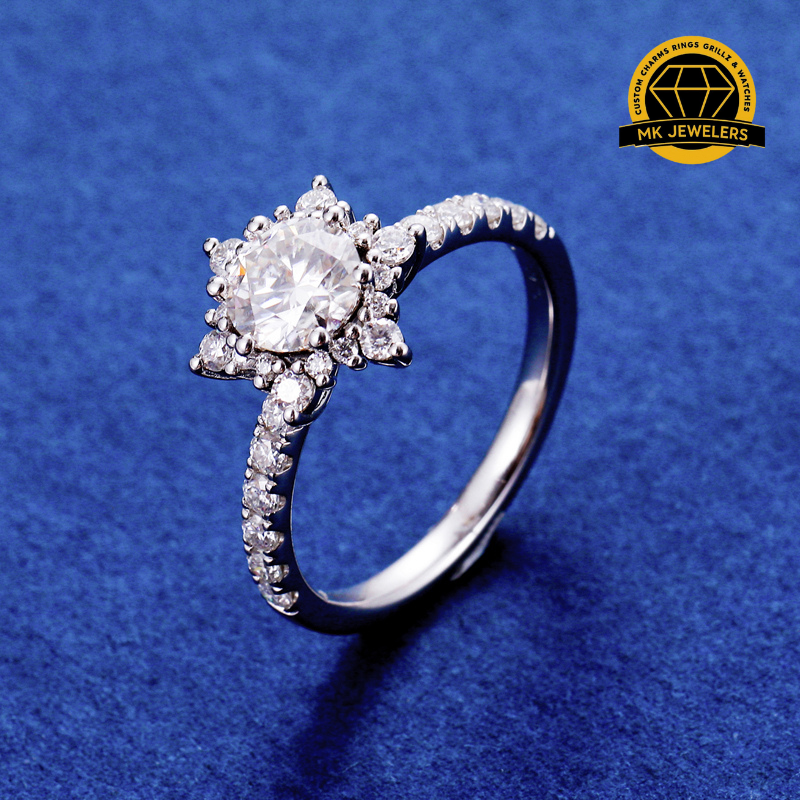 Floral Moissanite Engagement Ring – 12MM | 3.02g | S925 Silver, Gold & Rose Gold | GRA Certified