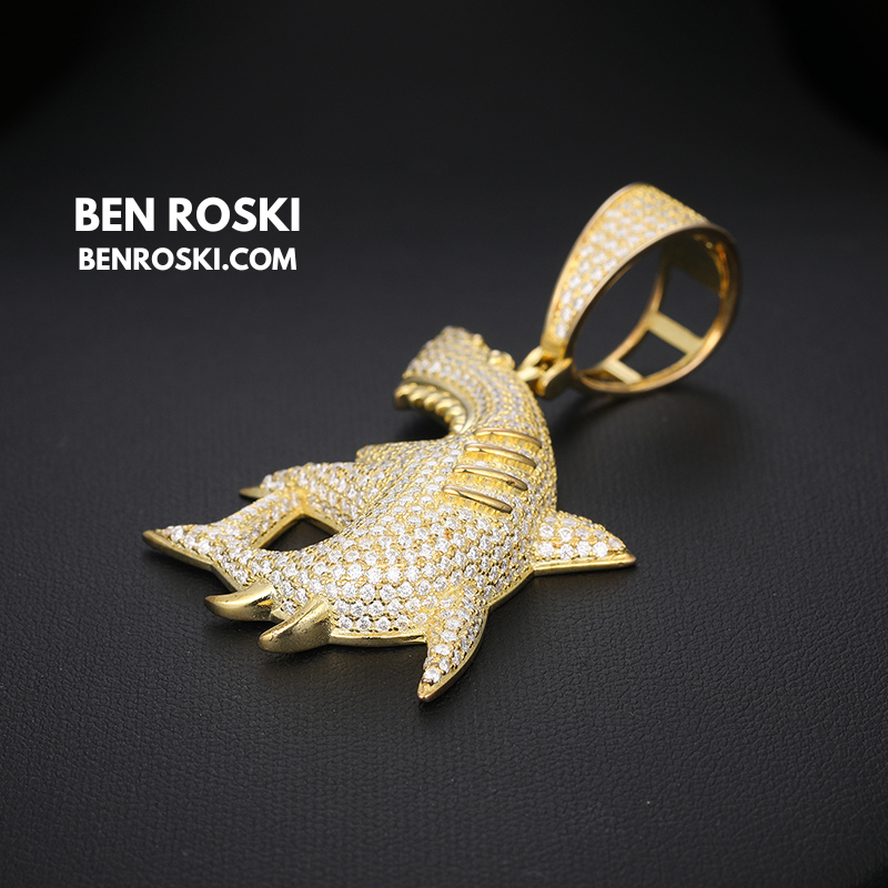 Iced-Out Shark Pendant Sterling Silver, Gold, or Rose Gold | VVS Moissanite | GRA Certified