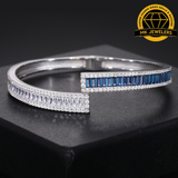 8MM Moissanite Baguette Bangle – 8" | Solid 925 Sterling Silver | White or Blue Stone Options