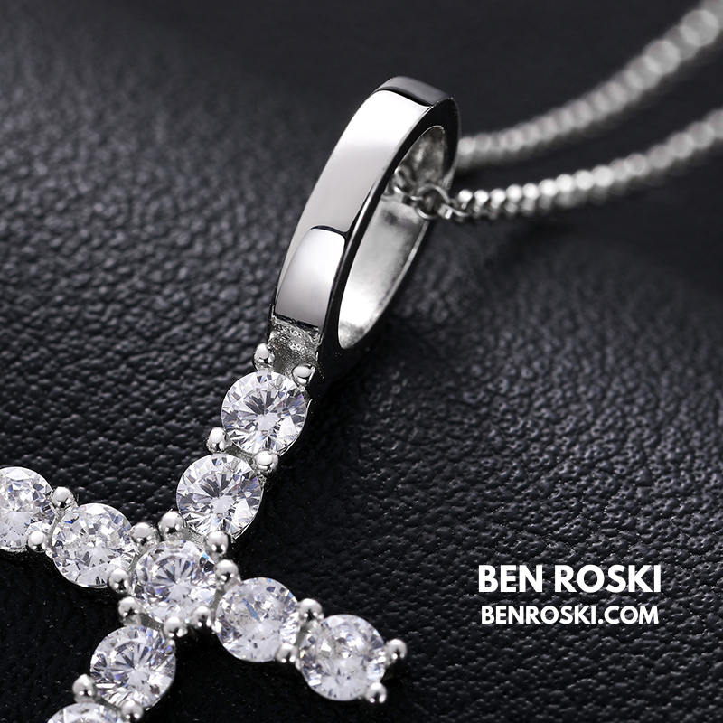 Moissanite Cross Pendant Necklace Sterling Silver or Gold / Rose Gold Plated | VVS Moissanite | GRA Certified