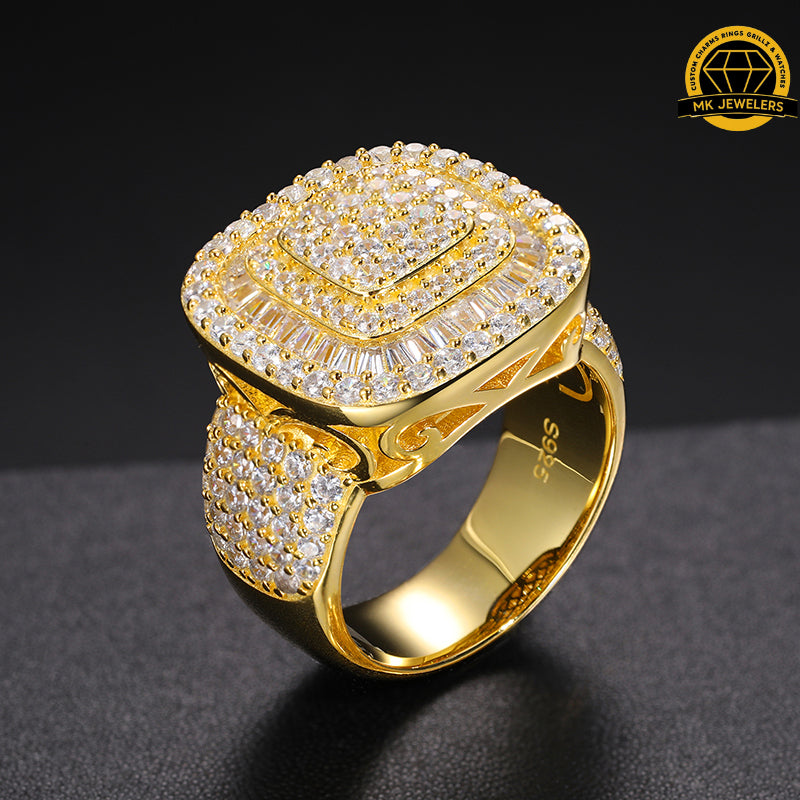 Iced-Out Moissanite Square Cluster Ring – 23MM | 15.3g | S925 Silver, Gold, Rose Gold & Silver | GRA Certified