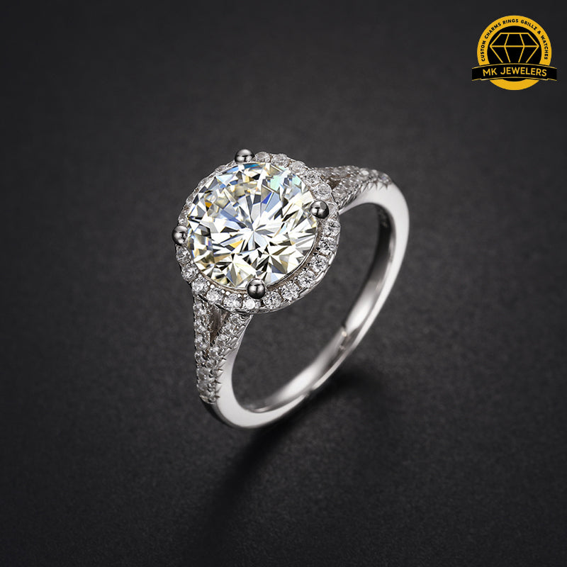 3CT Moissanite Halo Engagement Ring – 9MM | 3.53g | S925 Silver, Gold & Rose Gold | GRA Certified