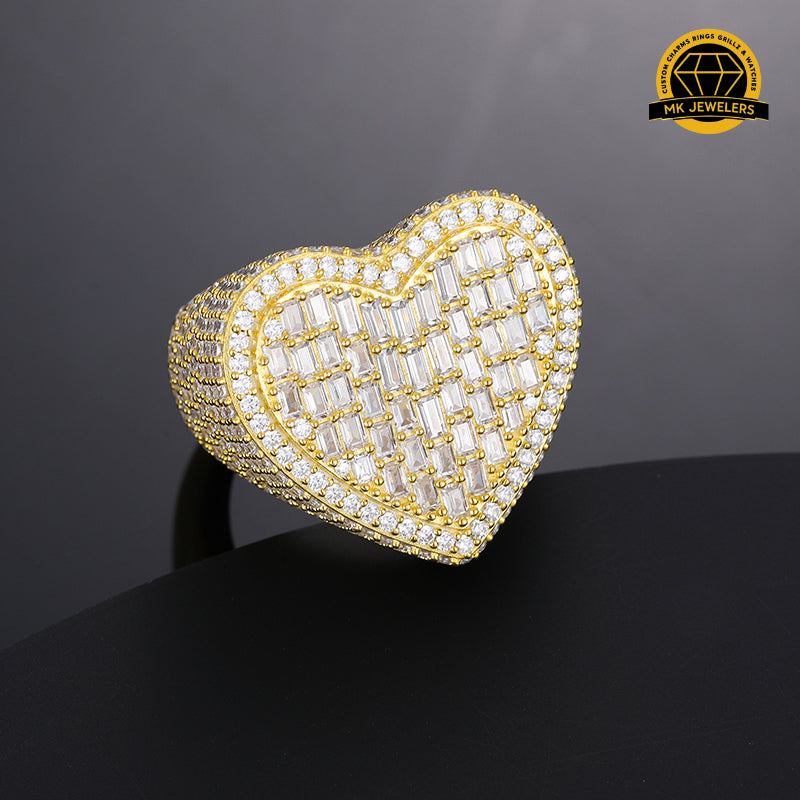 Heart Baguette Moissanite Ring – 24MM | 21.1g | S925 Silver, Gold Plated or Rose Gold | GRA Certified