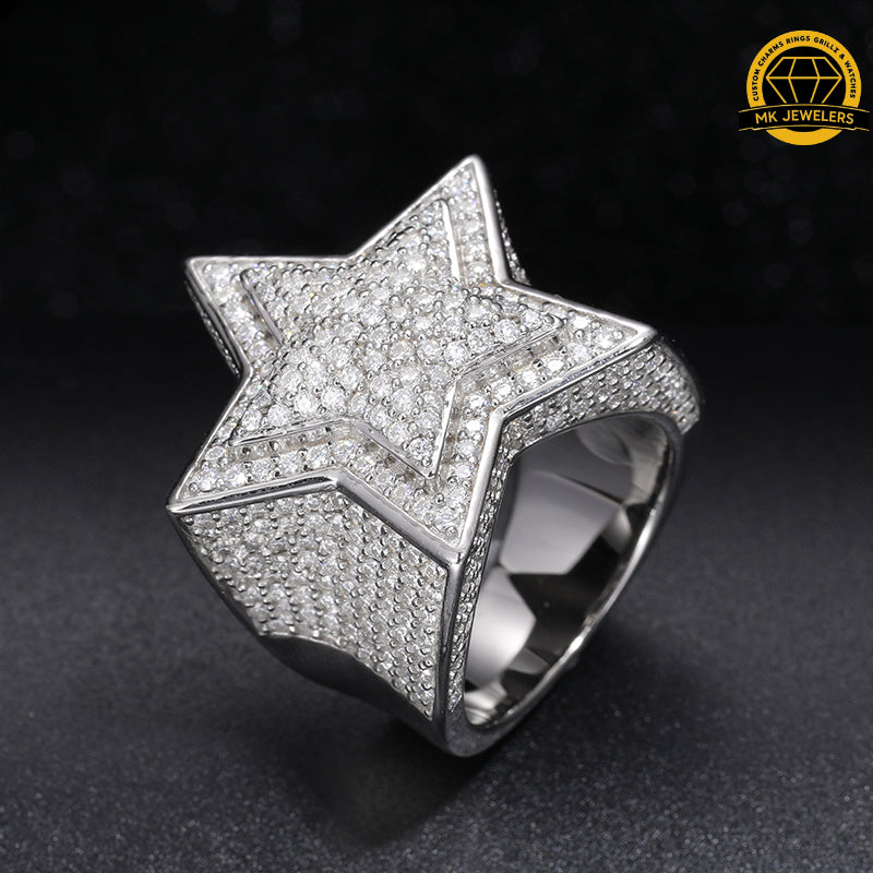 Star Iced-Out Ring – 20MM Height | 6MM Width | 8.5g | S925 Silver or Gold/Rose Gold Plated | VVS Moissanite | GRA Certified