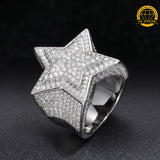 Star Iced-Out Ring – 20MM Height | 6MM Width | 8.5g | S925 Silver or Gold/Rose Gold Plated | VVS Moissanite | GRA Certified