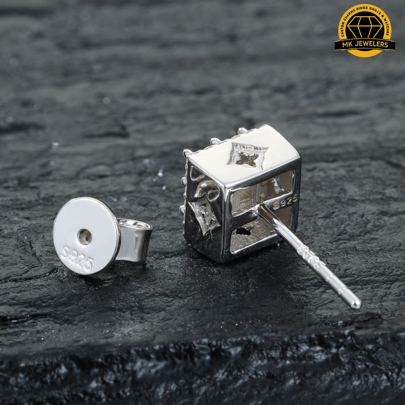 3D Square Cluster Stud Earrings – 6.5MM | 2.52g | S925 Silver or Gold Plated | VVS Moissanite | GRA Certified