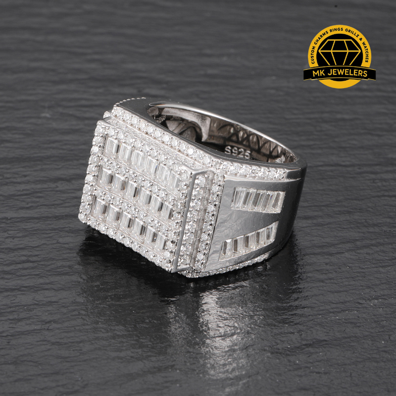 Square Baguette Cluster Ring – 17MM Width | 14.91g | S925 Silver | VVS Moissanite | GRA Certified