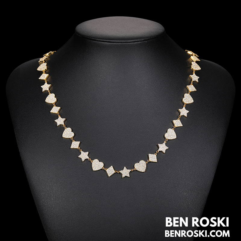 Heart, Star & Diamond Link Moissanite Necklace – 10MM | 18" | S925 Silver, Gold & Rose Gold Options | GRA Certified