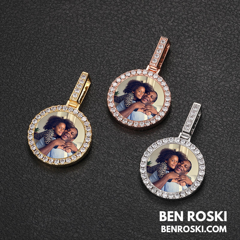 Custom Round Photo Pendant Sterling Silver, Gold & Rose Gold | VVS Moissanite | GRA Certified