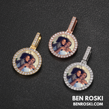 Custom Round Photo Pendant Sterling Silver, Gold & Rose Gold | VVS Moissanite | GRA Certified