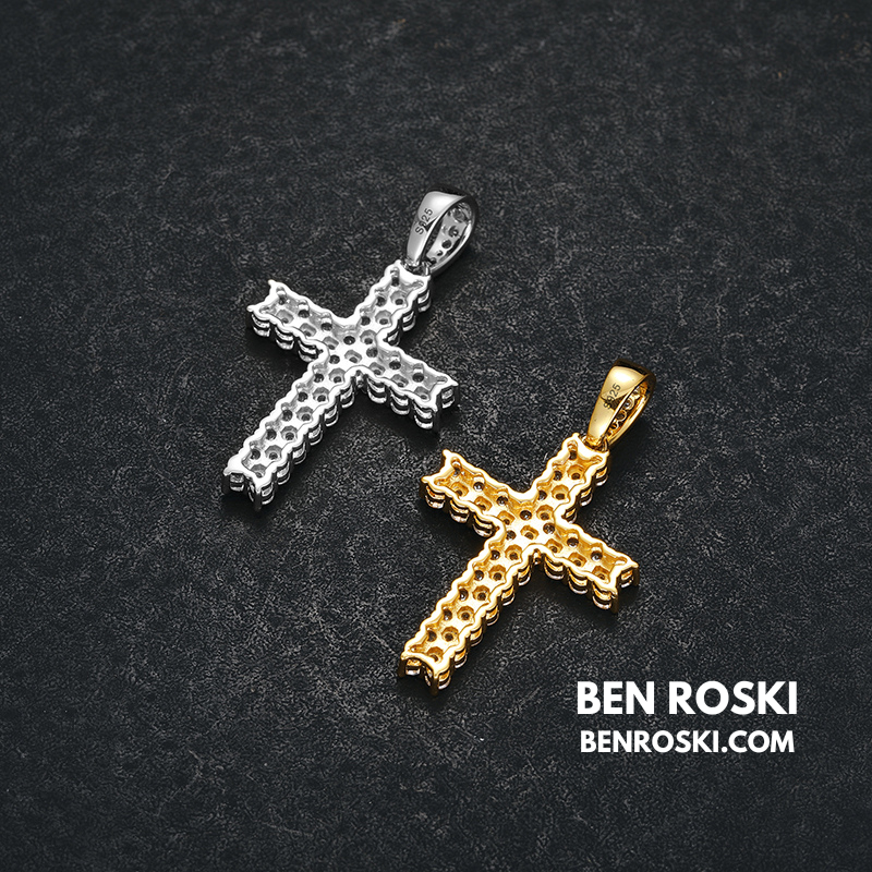 Moissanite Cross Pendant Necklace Sterling Silver, Gold & Rose Gold Plated | VVS Moissanite | GRA Certified