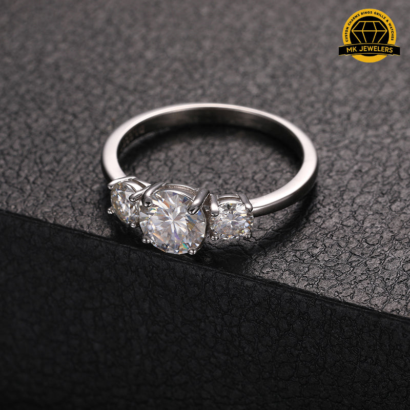 Three-Stone Moissanite Engagement Ring – 6.5MM & 4MM | 1.93g | S925 Silver, Gold & Rose Gold | GRA Certified