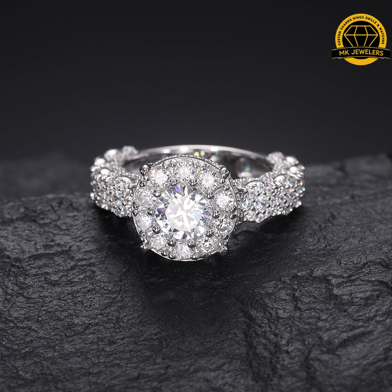 Halo Moissanite Engagement Ring – 12MM | 6.9g | S925 Silver, Gold & Rose Gold | VVS Moissanite | GRA Certified