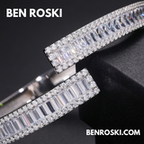 8MM Moissanite Baguette Bangle – 7" & 8" | Silver, Gold Plated & Rose Gold Plated over 925 Sterling Silver | GRA Certified