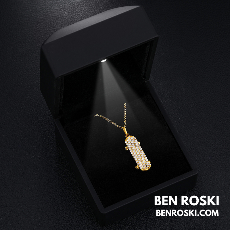 Skateboard Pendant Necklace Sterling Silver, Gold, or Rose Gold | VVS Moissanite | GRA Certified