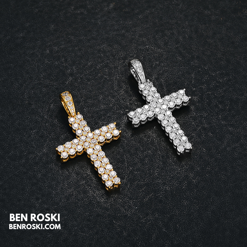 Moissanite Cross Pendant Necklace Sterling Silver, Gold & Rose Gold Plated | VVS Moissanite | GRA Certified