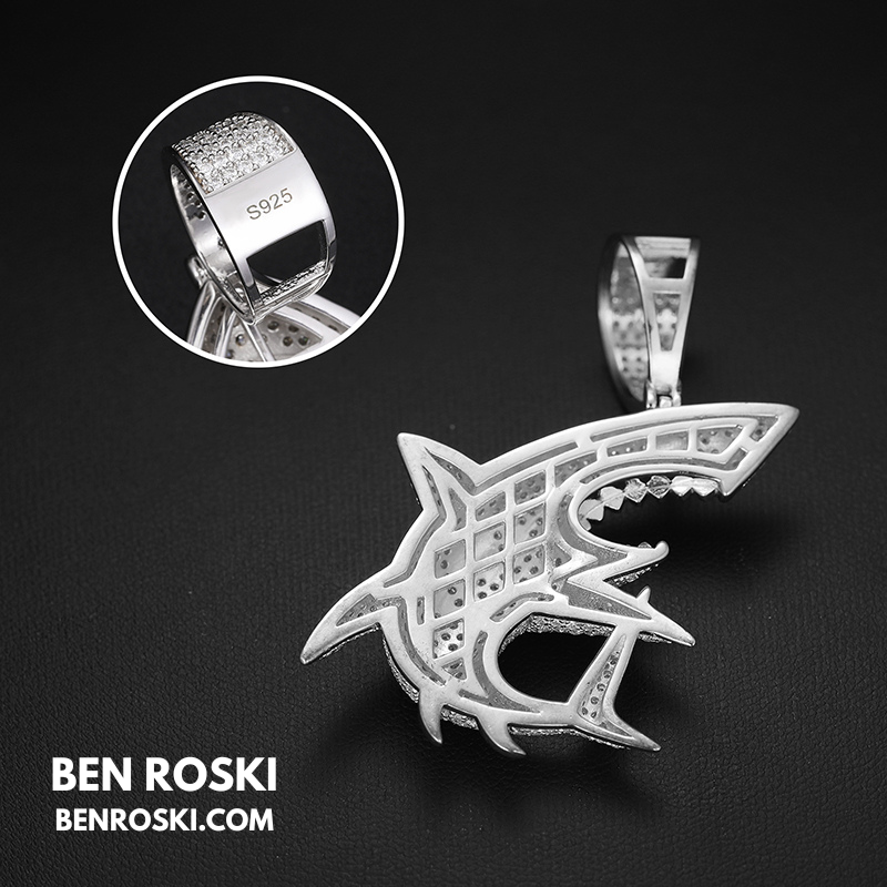 Iced-Out Shark Pendant Sterling Silver, Gold, or Rose Gold | VVS Moissanite | GRA Certified