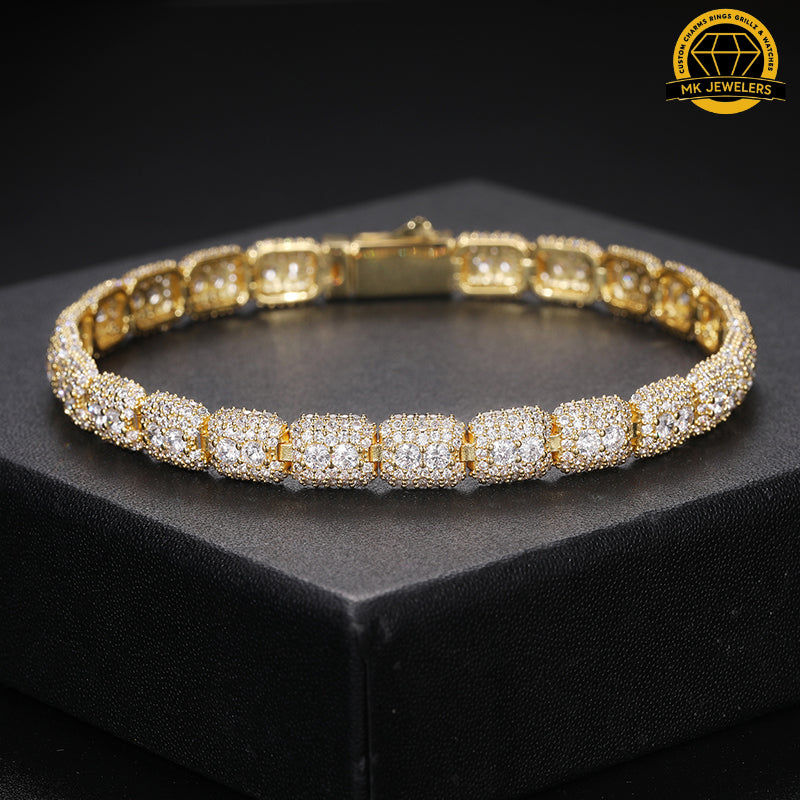 7MM Moissanite Cluster Link Bracelet – 8-Inch | 925 Sterling Silver or Gold Finish | GRA Certified