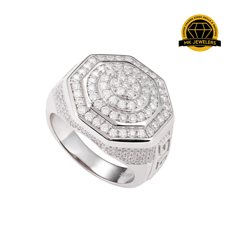 Octagon Cluster Moissanite Ring – 18MM | 12.48g | S925 Silver, Gold, or Rose Gold | VVS Moissanite | GRA Certified