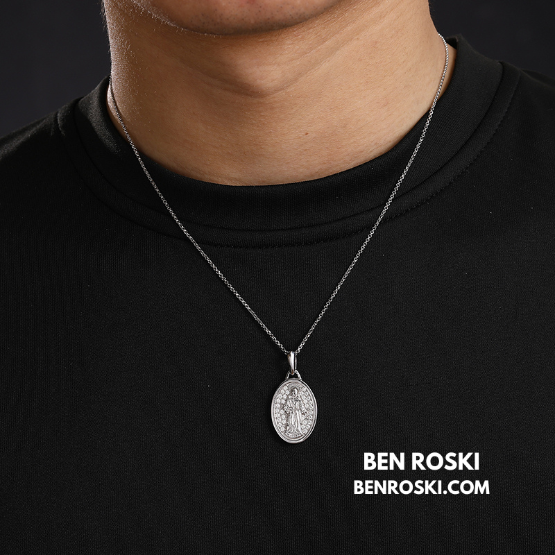 Saint Religious Oval Pendant Sterling Silver, Gold & Rose Gold | VVS Moissanite | GRA Certified
