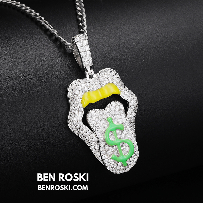 Money Tongue Pendant Sterling Silver, Gold & Rose Gold | VVS Moissanite | GRA Certified