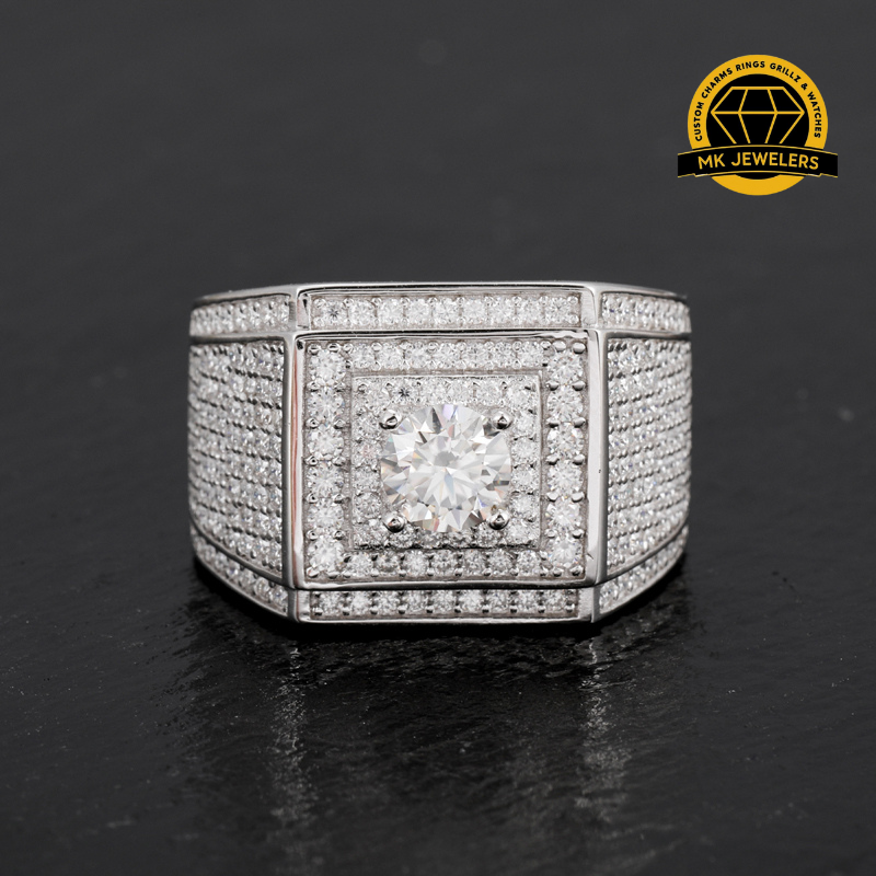 Men’s Iced Moissanite Square Statement Ring – 16MM | 15.09g | S925 Silver, Gold, or Rose Gold | VVS Moissanite | GRA Certified