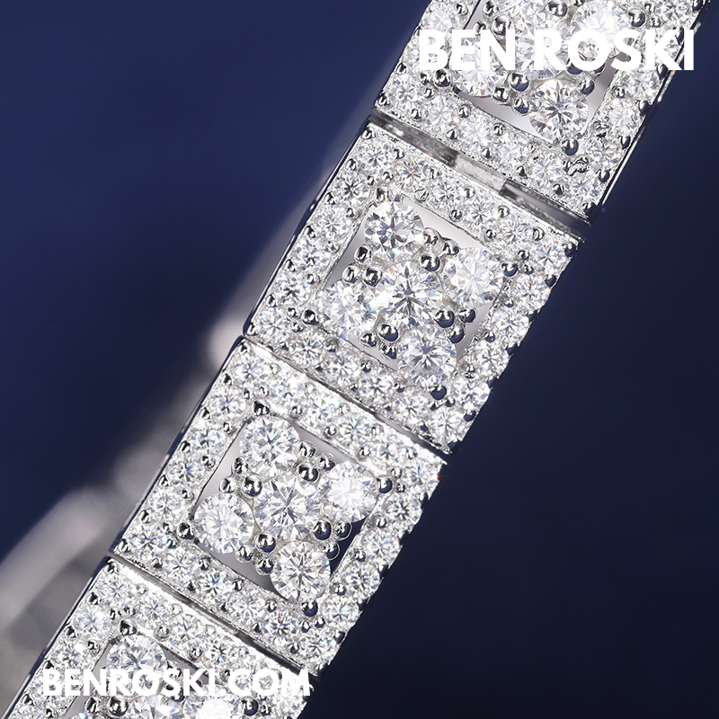8MM Moissanite Square Link Bracelet – 7" / 8" | Silver, Gold, or Rose Gold | GRA Certified