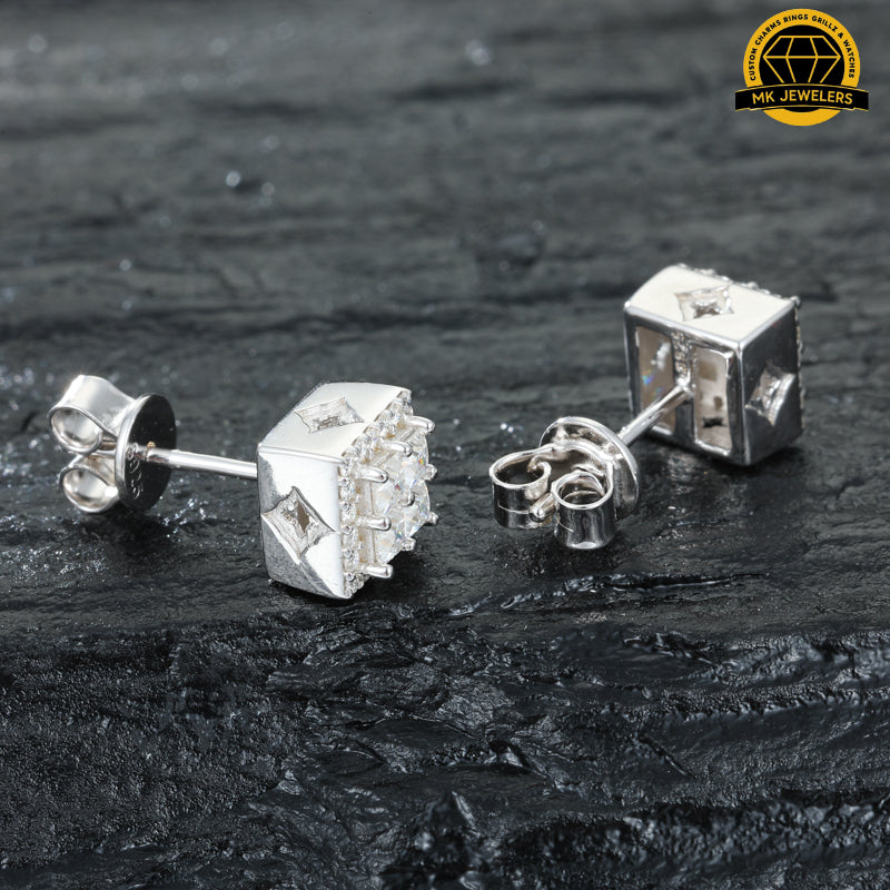3D Square Cluster Stud Earrings – 6.5MM | 2.52g | S925 Silver or Gold Plated | VVS Moissanite | GRA Certified