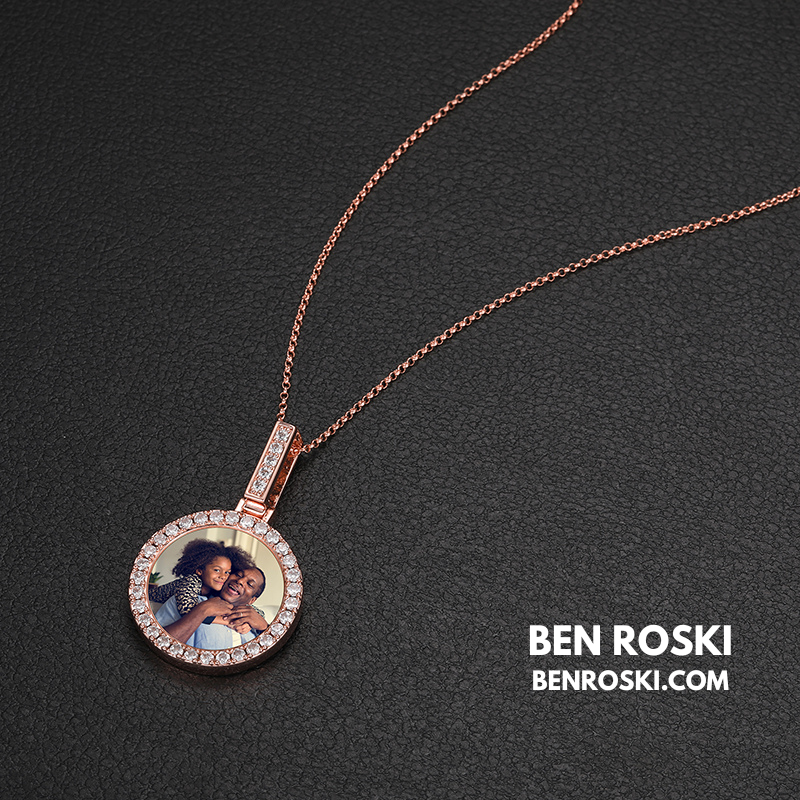 Custom Round Photo Pendant Sterling Silver, Gold & Rose Gold | VVS Moissanite | GRA Certified