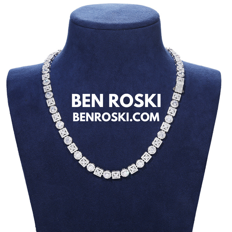 Moissanite Cluster Link Chain – 20 Inch | 8MM | Solid 925 Silver | GRA Certified