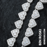 8MM Heart Moissanite Chain – 18 / 20 / 22 Inches | Silver, Gold, or Rose Gold | GRA Certified
