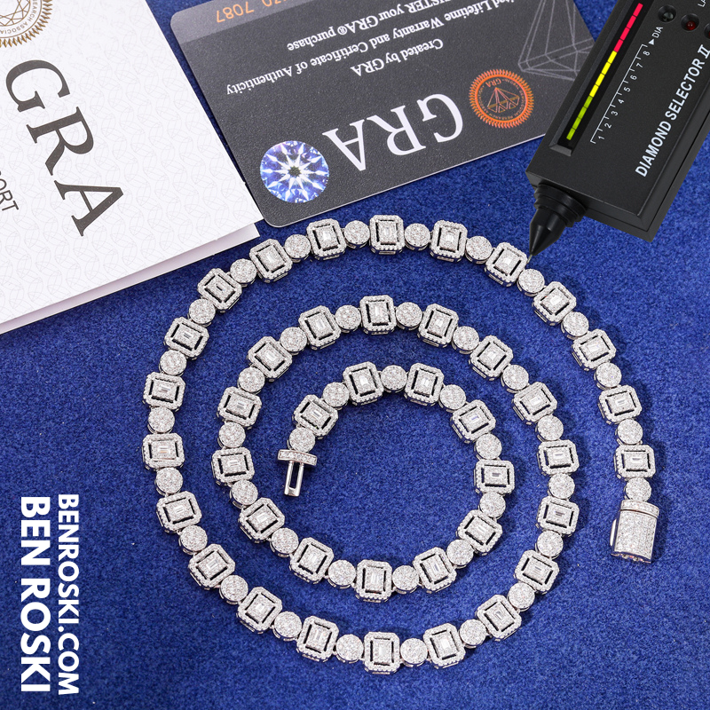 8MM Geometric & Round Cluster Moissanite Chain – 44.91g | 22 Inch | S925 Silver, Gold, or Rose Gold | VVS D Color | GRA Certified