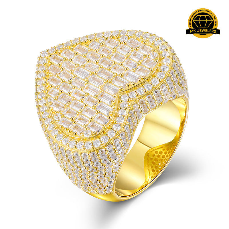 Heart Baguette Moissanite Ring – 24MM | 21.1g | S925 Silver, Gold Plated or Rose Gold | GRA Certified