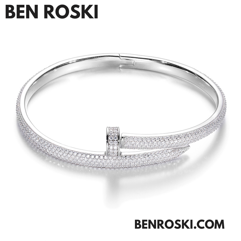 Nail Moissanite Bangle – 7-Inch & 8-Inch | 4MM | Silver, Gold Plated & Rose Gold Plated over 925 Silver | GRA Certified