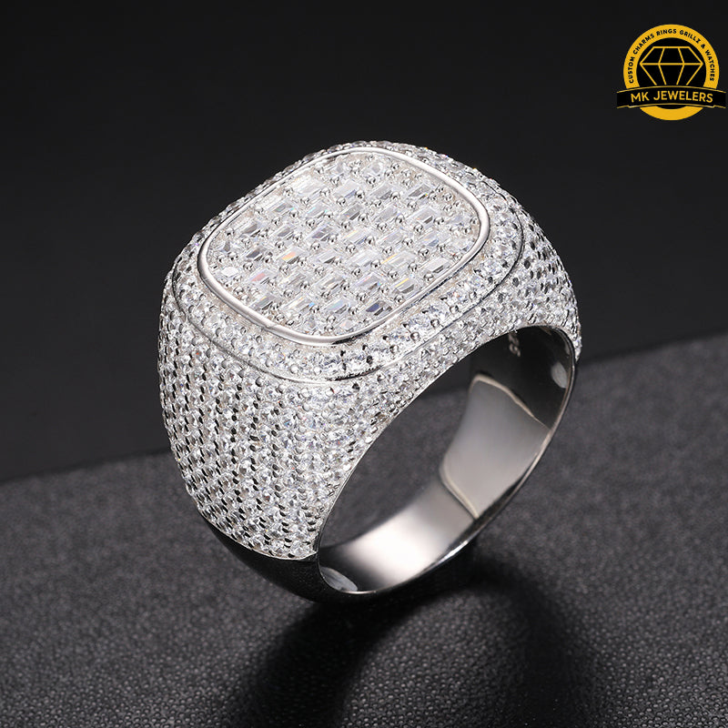 Iced-Out Moissanite Square Cluster Ring – 23MM | 14.5g | S925 Silver, Gold & Rose Gold | Sizes 8, 9, 10, 11 | GRA Certified