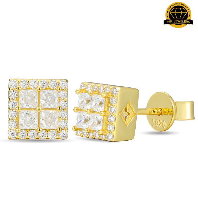 3D Square Cluster Stud Earrings – 6.5MM | 2.52g | S925 Silver or Gold Plated | VVS Moissanite | GRA Certified