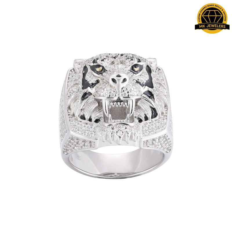 Iced-Out Tiger Head Ring – Sizes 8,9,10 &11 | 15.61g | S925 Silver, Gold & Rose Gold | VVS Moissanite | GRA Certified