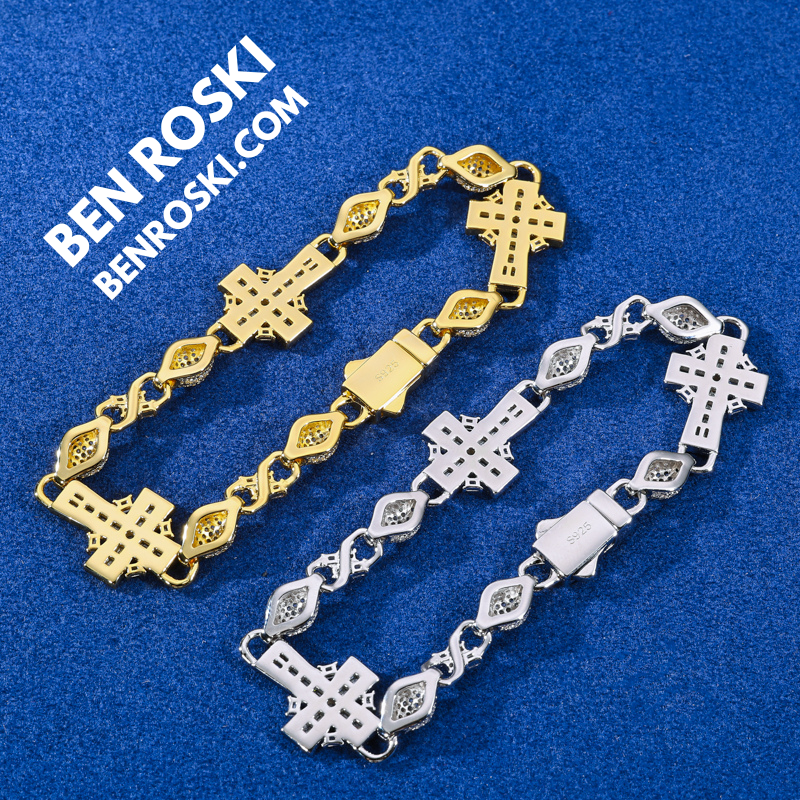 Moissanite Cross Link Bracelet – 7.5" & 8" | 14MM | 17.94g | S925 Silver, Gold, or Rose Gold | VVS Moissanite | GRA Certified