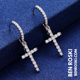 Moissanite Cross Hoop Earrings Sterling Silver, Gold, or Rose Gold | VVS Moissanite | GRA Certified