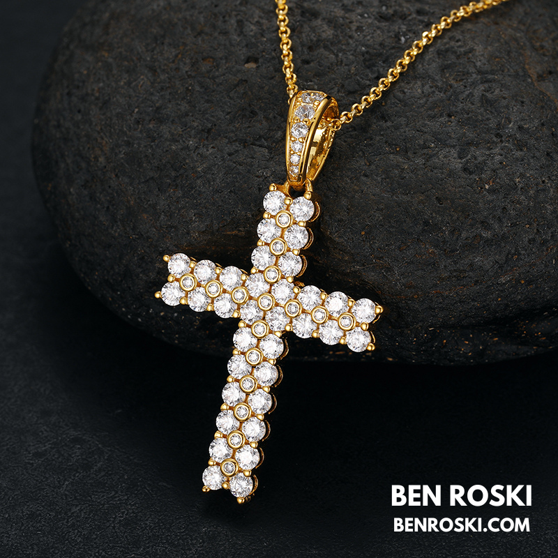 Moissanite Cross Pendant Necklace Sterling Silver, Gold & Rose Gold Plated | VVS Moissanite | GRA Certified