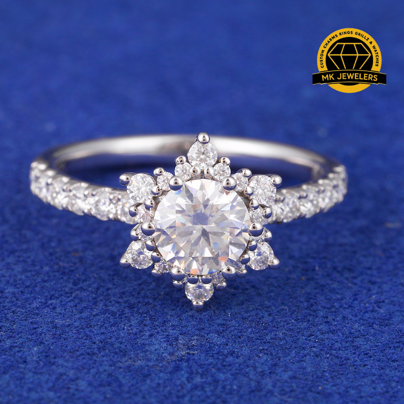 Floral Moissanite Engagement Ring – 12MM | 3.02g | S925 Silver, Gold & Rose Gold | GRA Certified