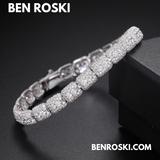 7MM Moissanite Cluster Link Bracelet – 7-Inch & 8-Inch | 925 Sterling Silver | GRA Certified | Gold & Rose Gold Plated
