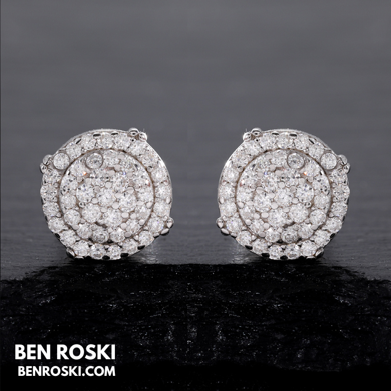 Round Cluster Stud Earrings Sterling Silver, Gold, or Rose Gold | VVS Moissanite | GRA Certified