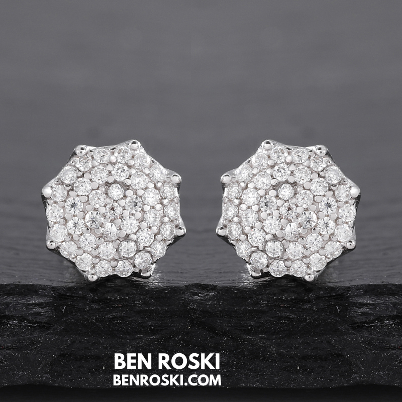 Cluster Stud Earrings Sterling Silver, Gold, or Rose Gold | VVS Moissanite | GRA Certified